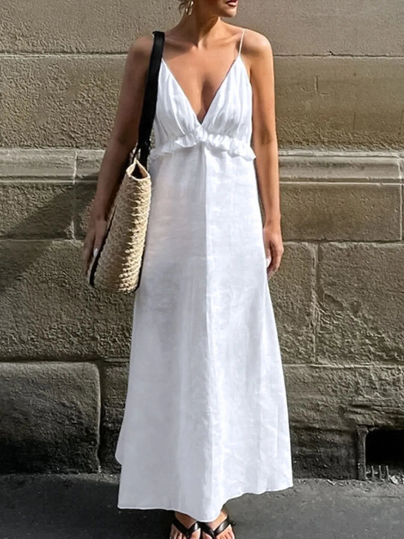 Ruffled V-Neck Maxi Dress - Premium  from Tooksie - Just $52.99! Shop now at Tooksie