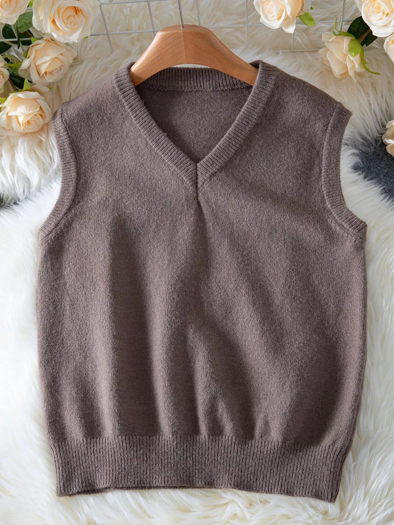 Ribbed Hem V-Neck Sweater Vest - Premium variable from Tooksie - Just $28.99! Shop now at Tooksie
