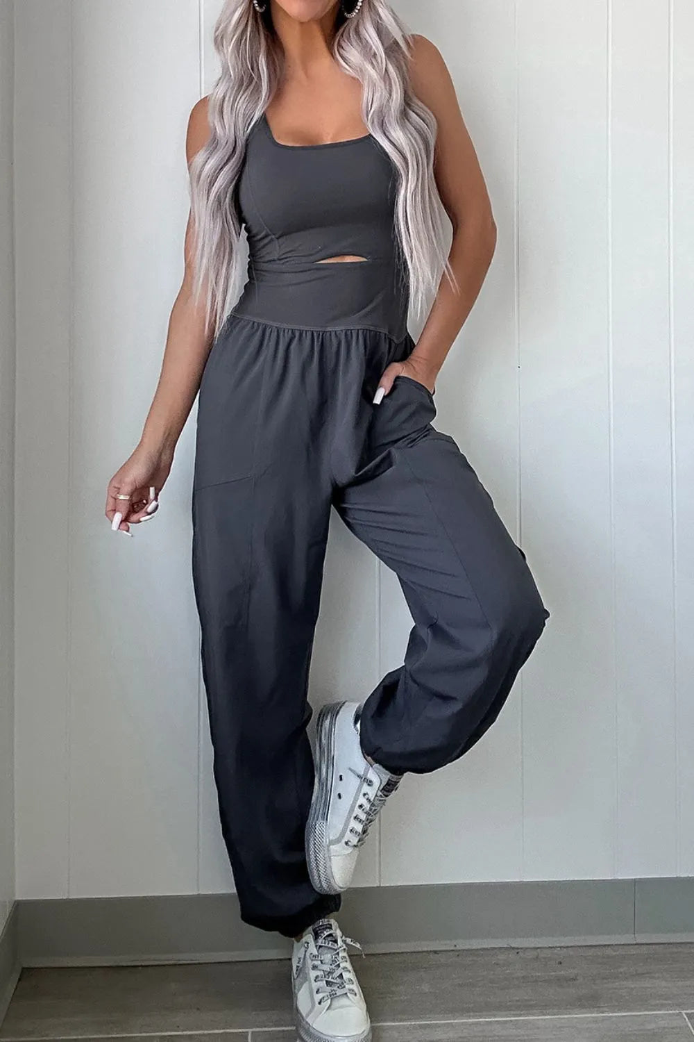 Cutout Square Neck Yoga Jumpsuit - Premium variable from Tooksie - Just $48.99! Shop now at Tooksie