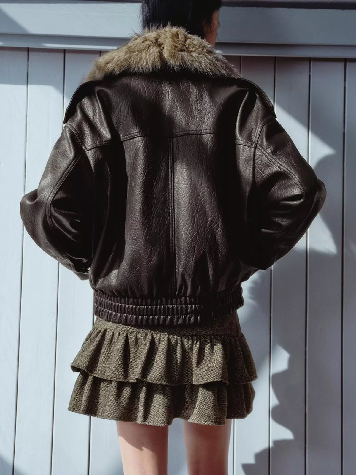 Faux Fur Collar Bomber Jacket - Premium variable from Tooksie - Just $105.99! Shop now at Tooksie