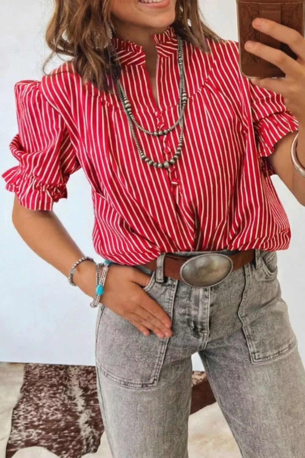 Striped Short Sleeve Shirt - Premium variable from Tooksie - Just $47.99! Shop now at Tooksie