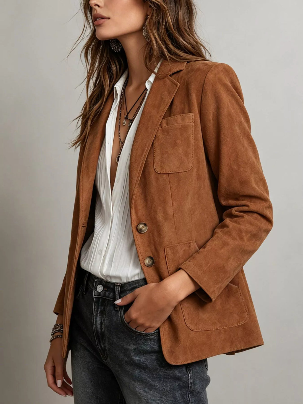 Classic Faux Suede Single Breasted Blazer - Premium variable from Tooksie - Just $49.99! Shop now at Tooksie