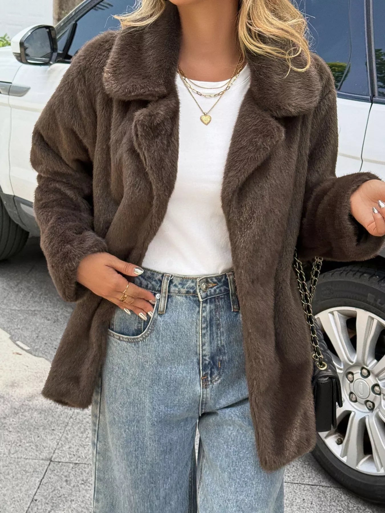 Brown Faux Fur Jacket - Premium variable from Tooksie - Just $100.99! Shop now at Tooksie