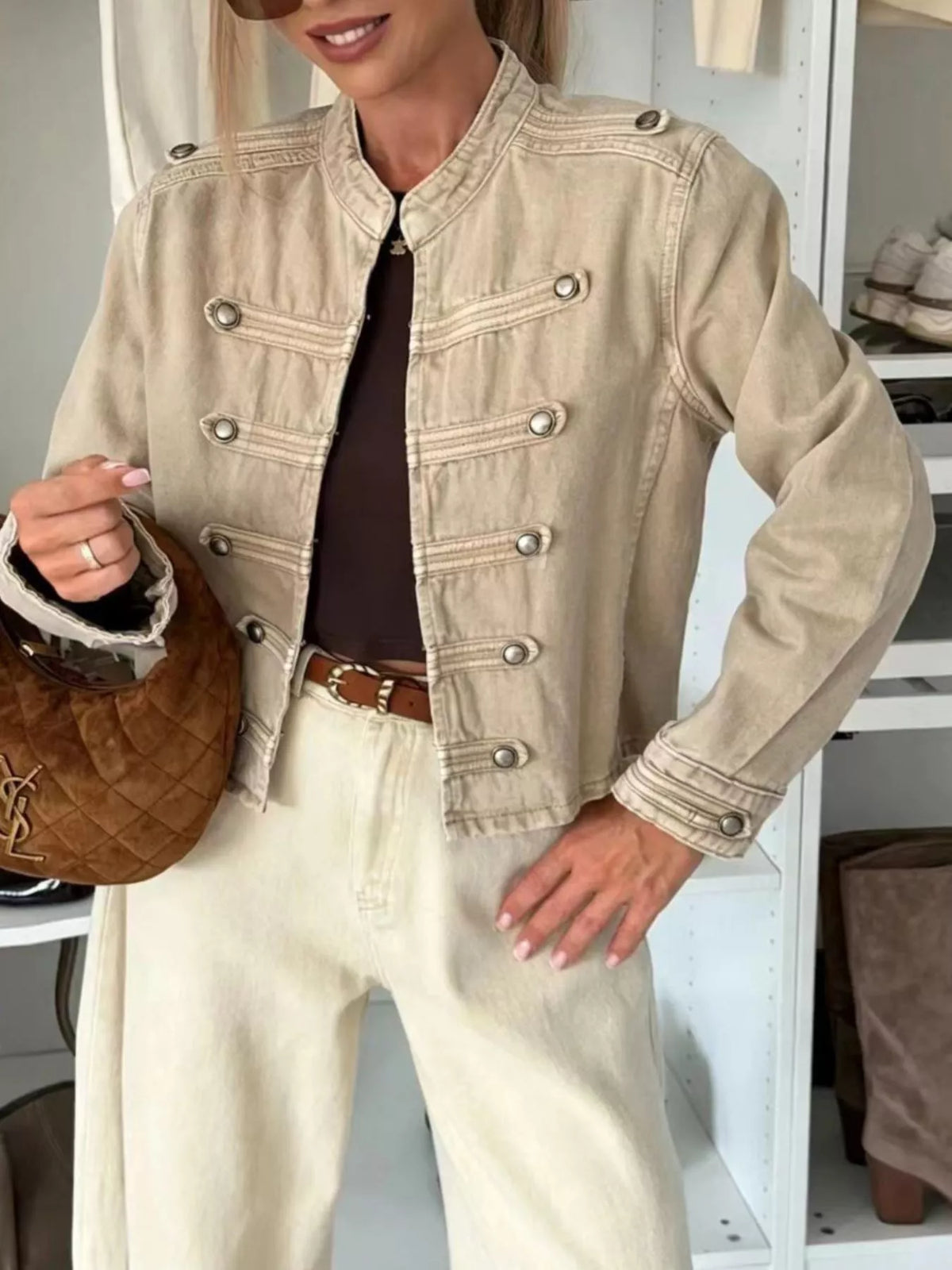 Cropped Denim Military Inspired Jacket - Premium variable from Tooksie - Just $77.99! Shop now at Tooksie
