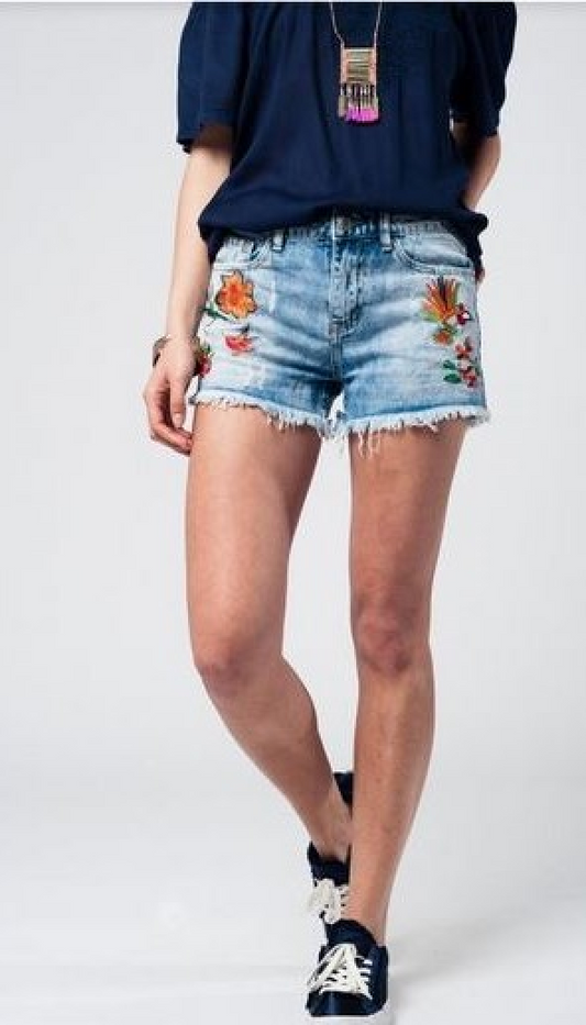 Embroidered Denim Shorts - Premium variable from Tooksie - Just $35.99! Shop now at Tooksie
