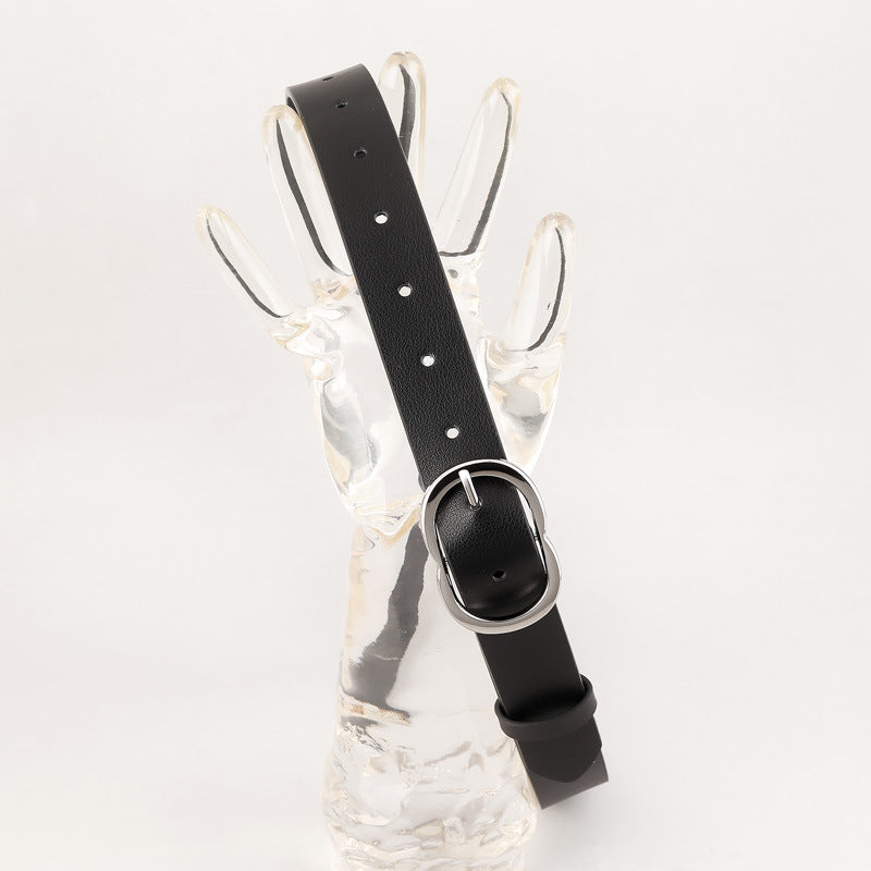 Skinny Belt with Oval Buckle - Premium variable from Tooksie - Just $42.99! Shop now at Tooksie
