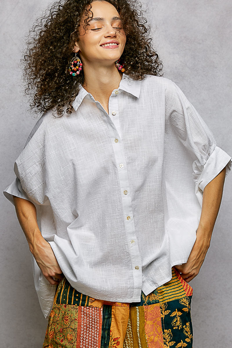 Button Down Half Dolman Sleeve Shirt - Premium variable from Tooksie - Just $43.99! Shop now at Tooksie