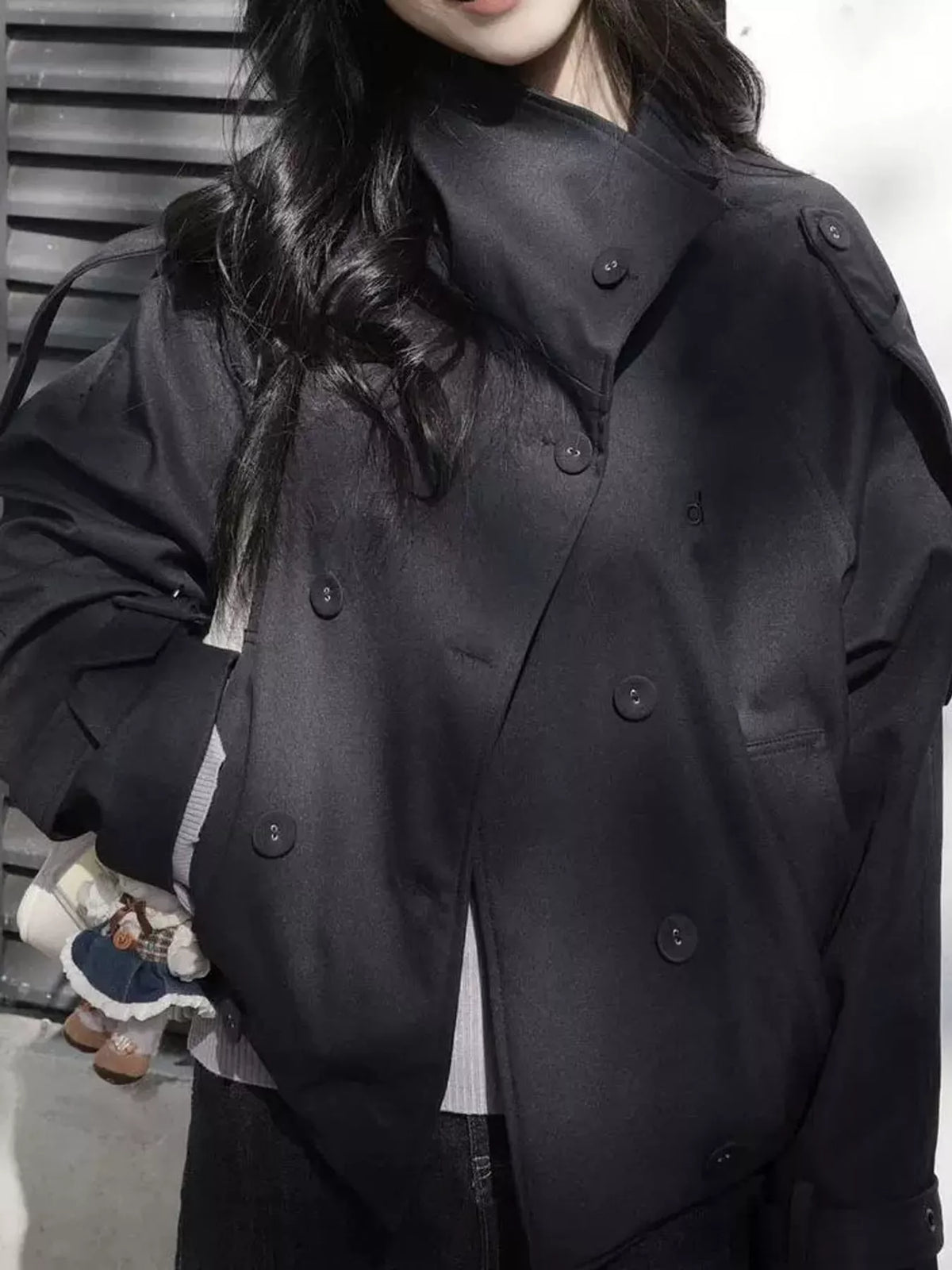 Double-Breasted Cropped Trench Coat - Premium variable from Tooksie - Just $56.99! Shop now at Tooksie