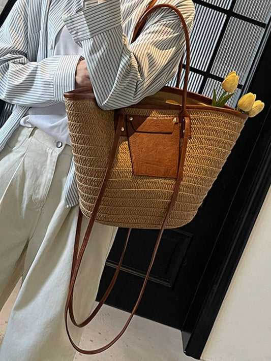 Straw Woven Shoulder Bag - Premium simple from Tooksie - Just $36.99! Shop now at Tooksie
