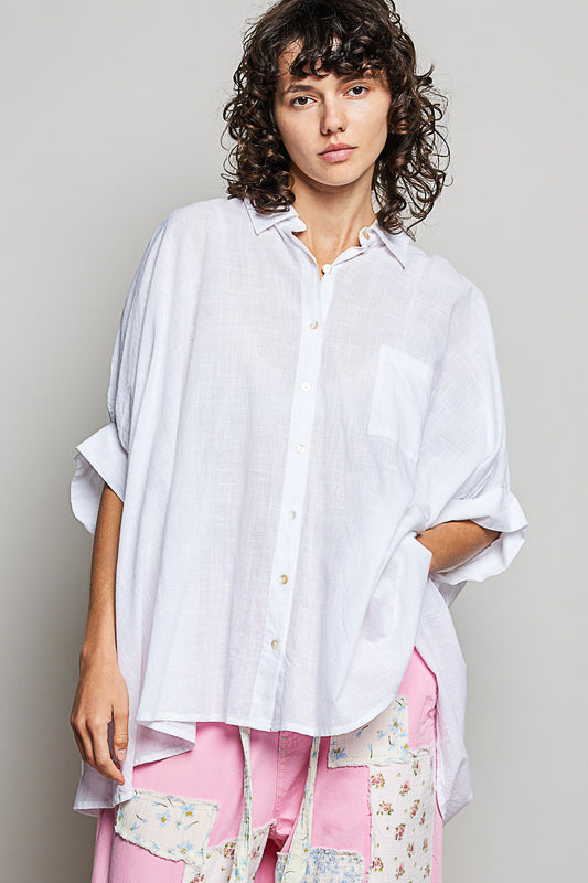 Button Down Half Dolman Sleeve Shirt - Premium variable from Tooksie - Just $43.99! Shop now at Tooksie