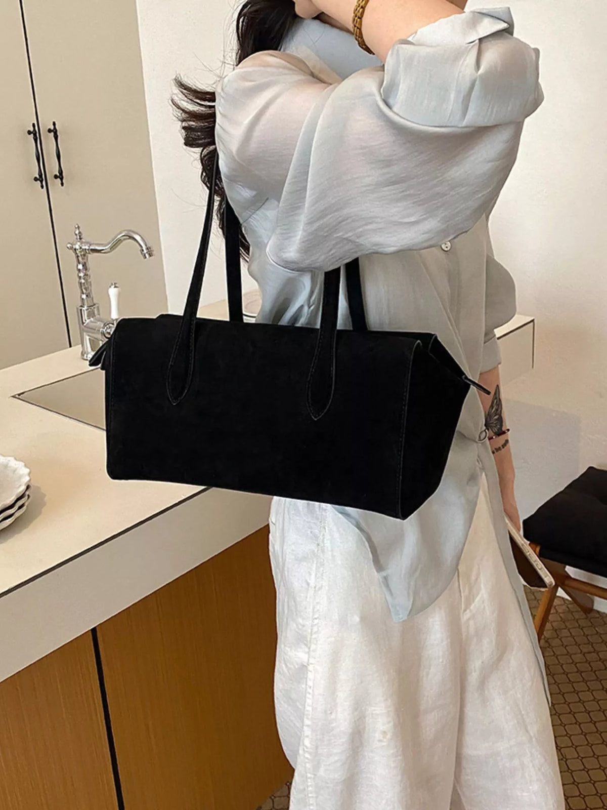 Suede Style Rectangular Shoulder Bag - Premium simple from Tooksie - Just $46.99! Shop now at Tooksie