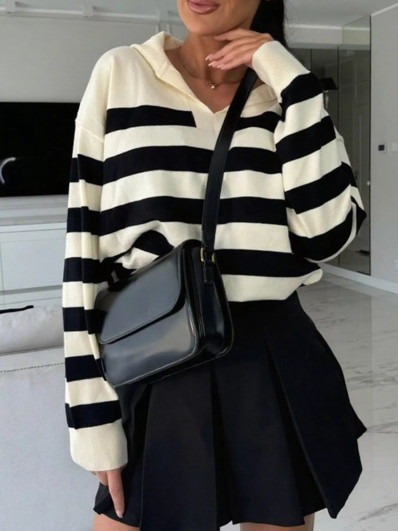Striped Dropped Shoulder Sweater - Premium variable from Tooksie - Just $48.99! Shop now at Tooksie