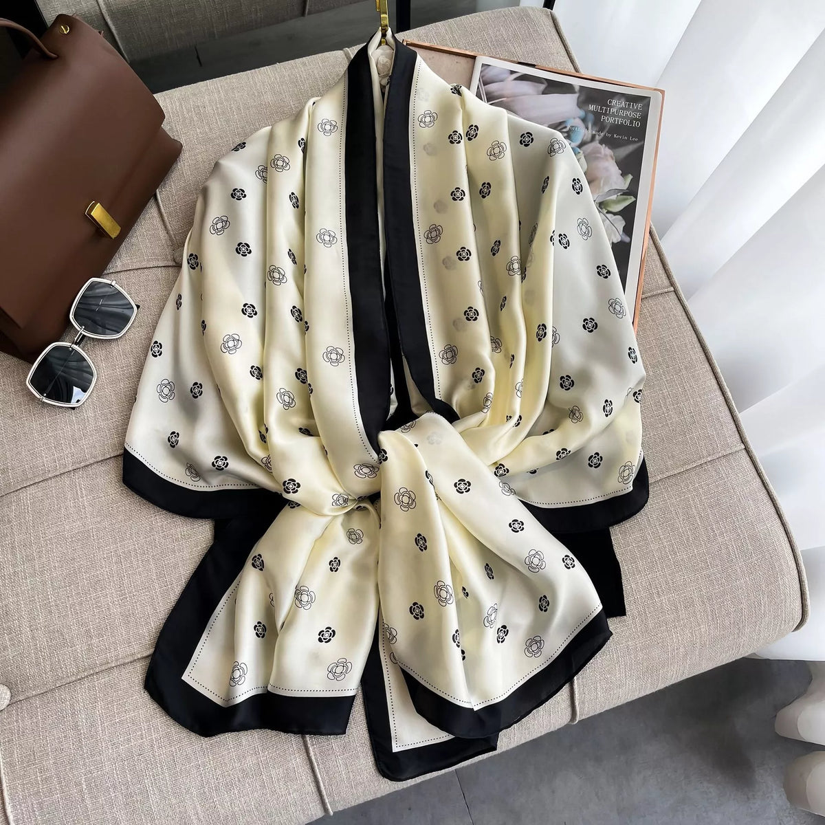 Satin Contrast Trim Scarf - Premium variable from Tooksie - Just $17.99! Shop now at Tooksie
