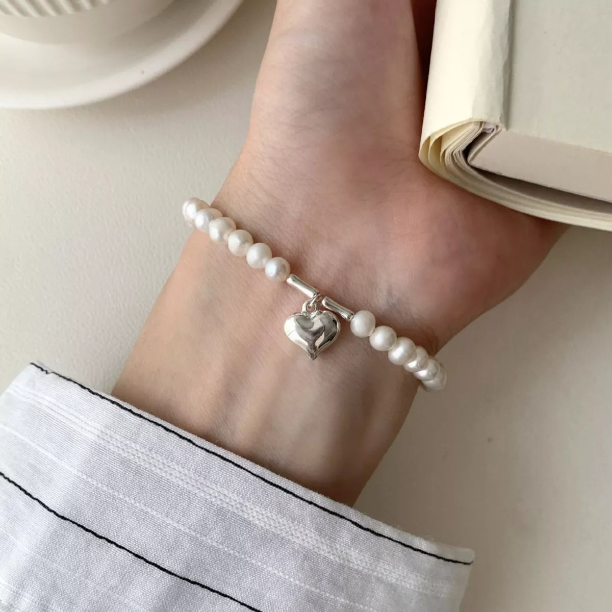 Pearl Heart Charm Bracelet - Premium simple from Tooksie - Just $69.99! Shop now at Tooksie