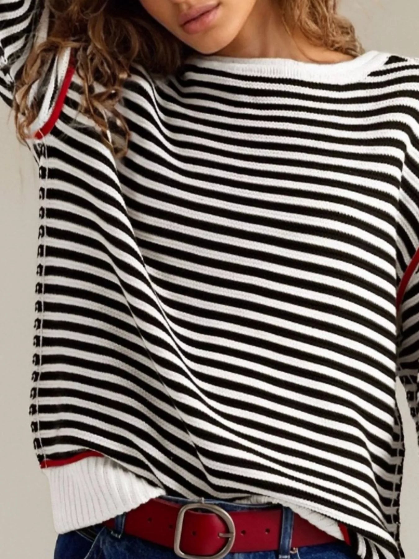 Striped Crew Neck Sweater - Premium variable from Tooksie - Just $43.99! Shop now at Tooksie
