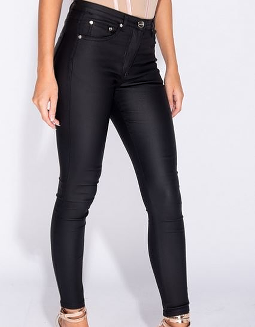 Black Leather Look Skinny Jeans - Premium variable from Tooksie - Just $39.99! Shop now at Tooksie