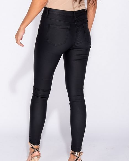 Black Leather Look Skinny Jeans - Premium variable from Tooksie - Just $39.99! Shop now at Tooksie