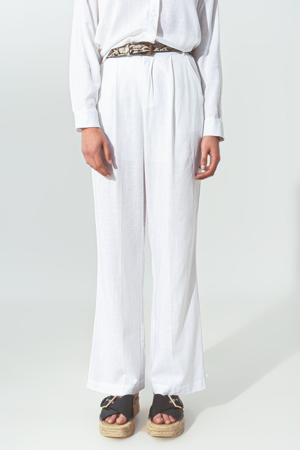 White Relaxed Wide-Leg Trousers