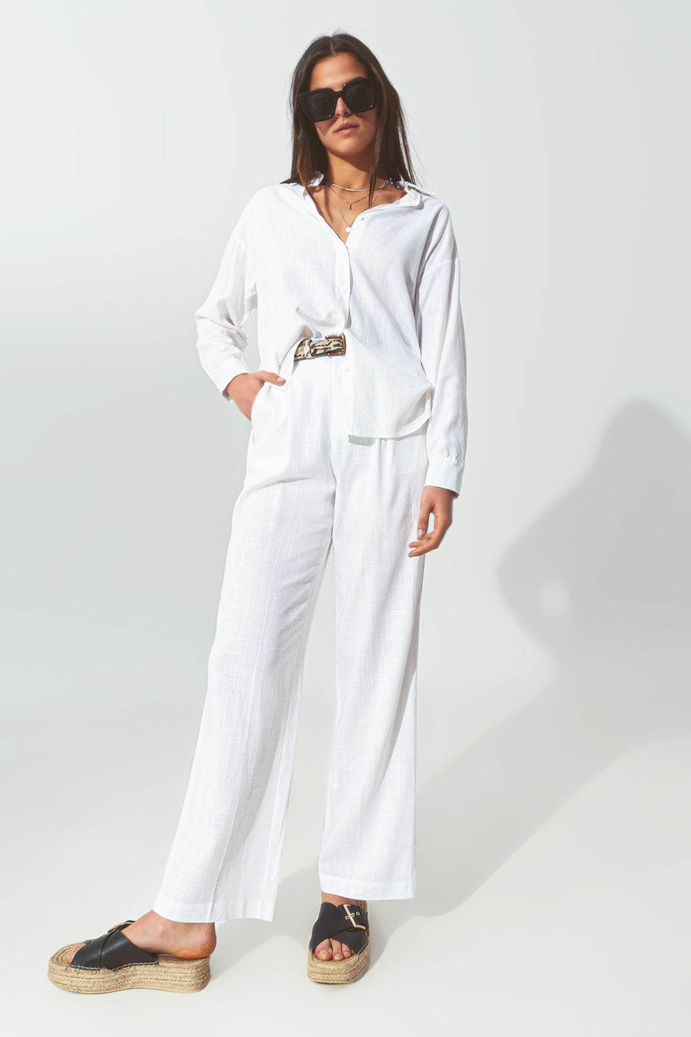 White Relaxed Wide-Leg Trousers