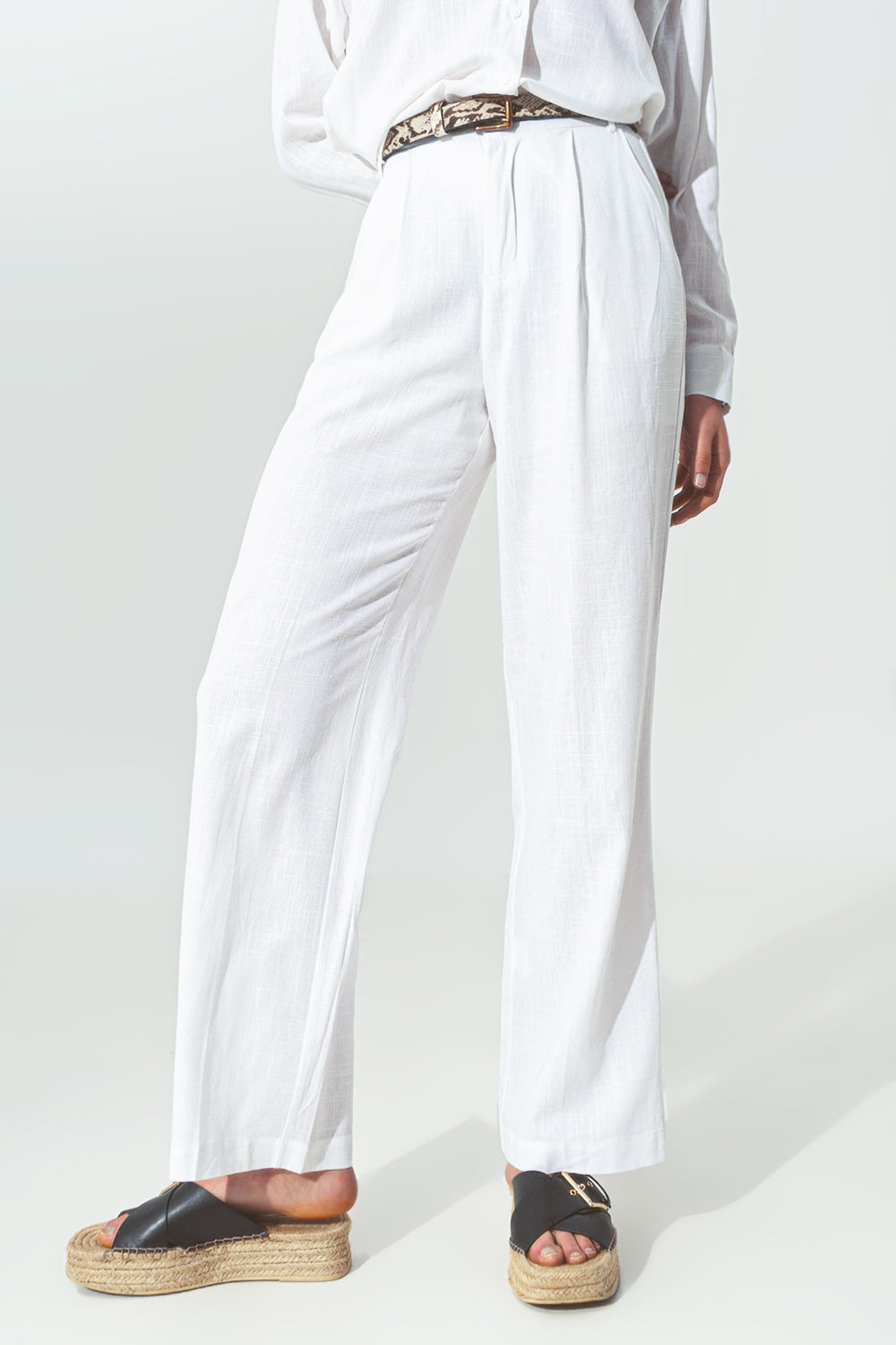 White Relaxed Wide-Leg Trousers