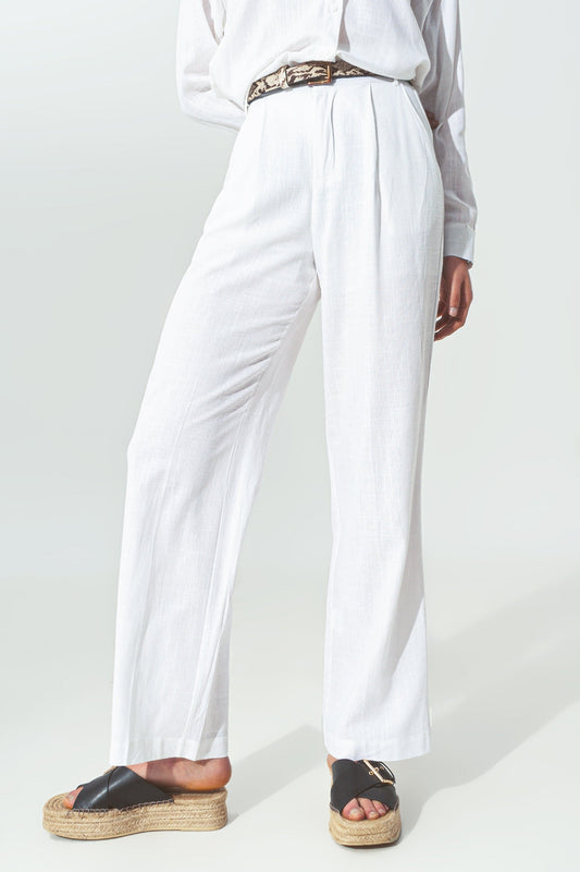 White Relaxed Wide-Leg Trousers